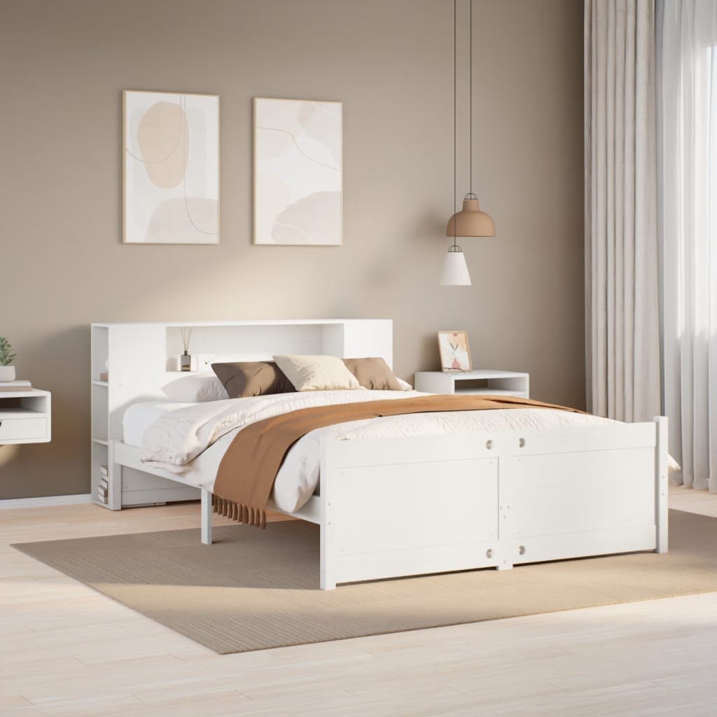 vidaXL Massivholzbett mit Regal ohne Matratze Weiß 140x200 cm Kiefer