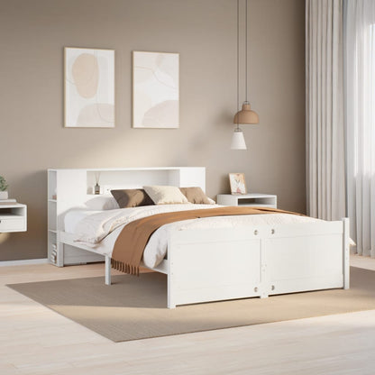 vidaXL Massivholzbett mit Regal ohne Matratze Weiß 140x200 cm Kiefer