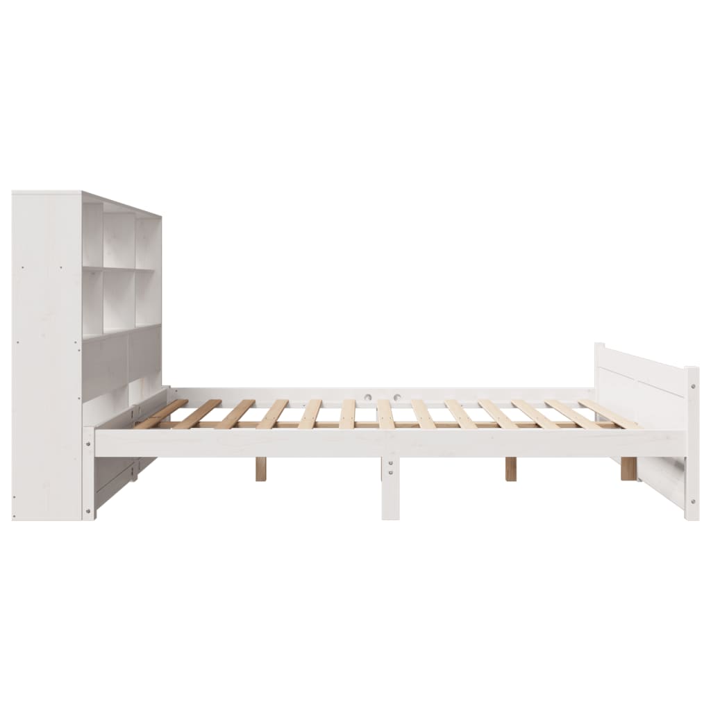 vidaXL Massivholzbett mit Regal ohne Matratze Weiß 140x200 cm Kiefer