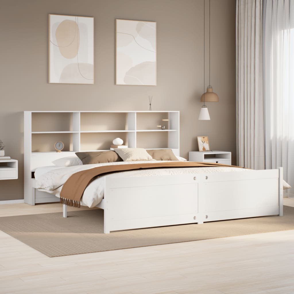 vidaXL Massivholzbett mit Regal ohne Matratze Weiß 180x200 cm Kiefer