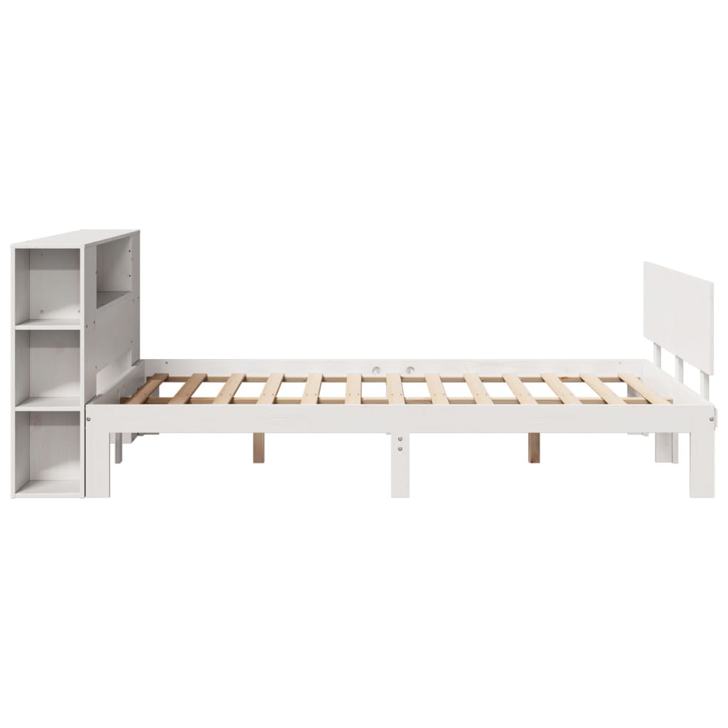vidaXL Massivholzbett mit Regal ohne Matratze Weiß 120x200 cm Kiefer