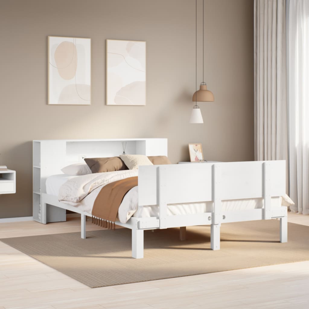 vidaXL Massivholzbett mit Regal ohne Matratze Weiß 120x200 cm Kiefer