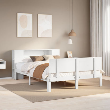 vidaXL Massivholzbett mit Regal ohne Matratze Weiß 120x200 cm Kiefer