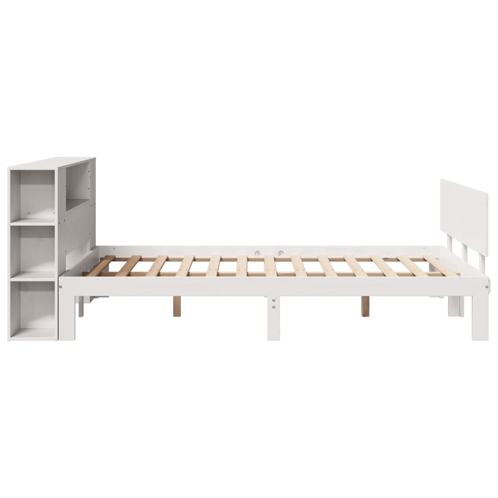 vidaXL Massivholzbett mit Regal ohne Matratze Weiß 140x200 cm Kiefer