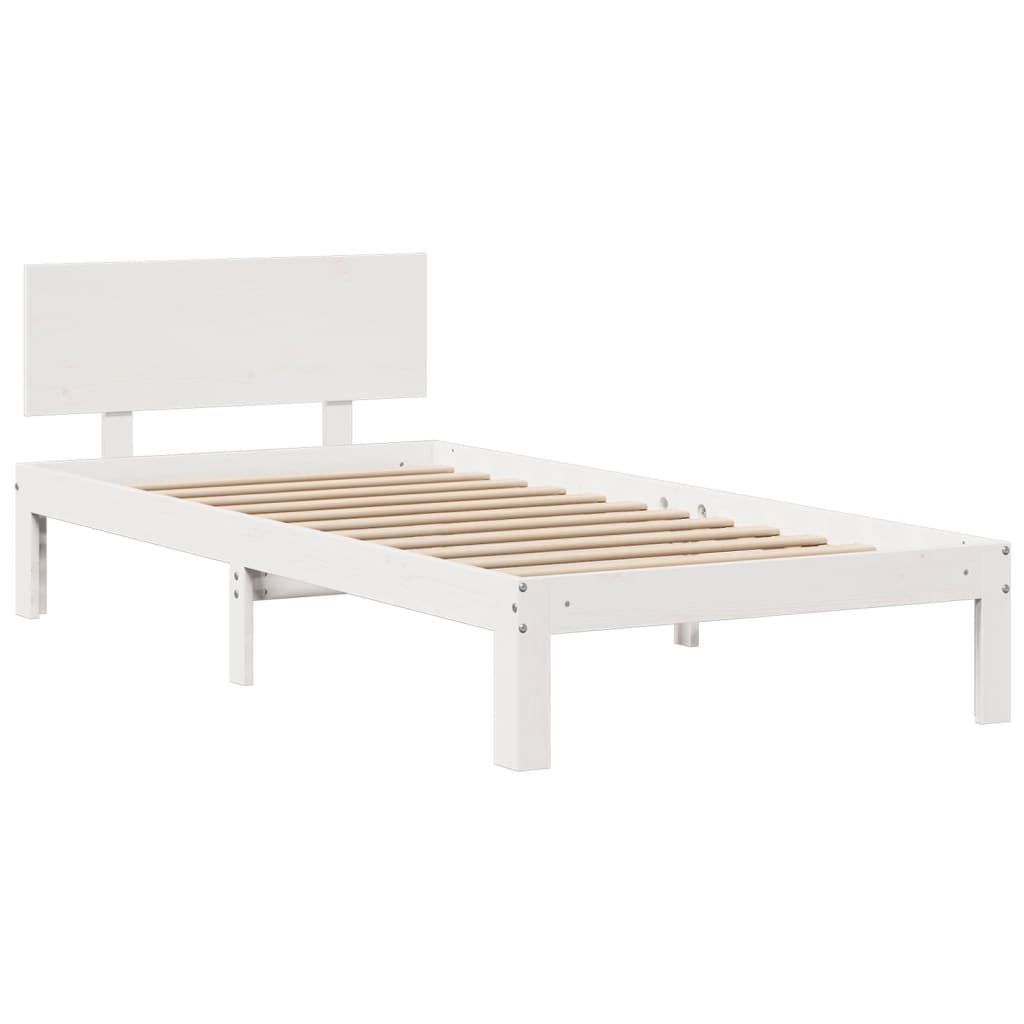 vidaXL Massivholzbett mit Regal ohne Matratze Weiß 140x200 cm Kiefer