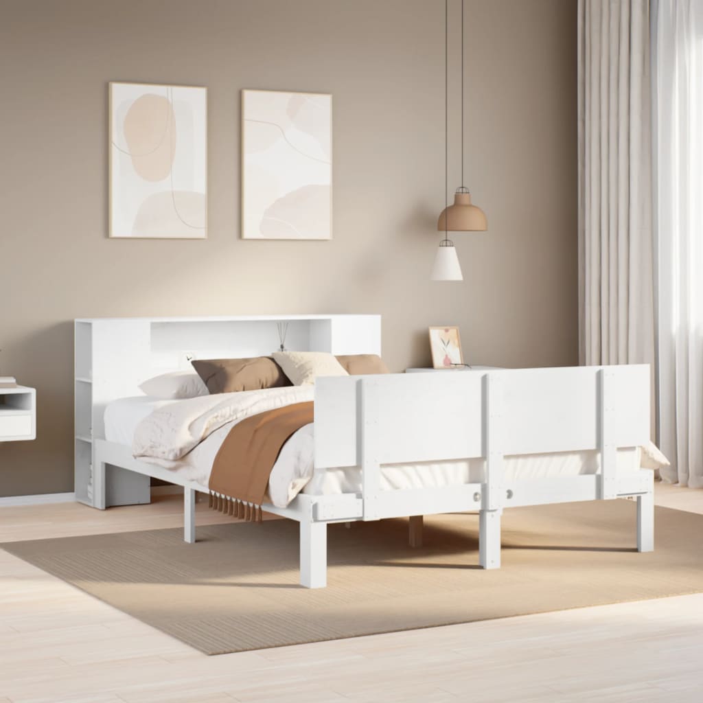 vidaXL Massivholzbett mit Regal ohne Matratze Weiß 140x200 cm Kiefer