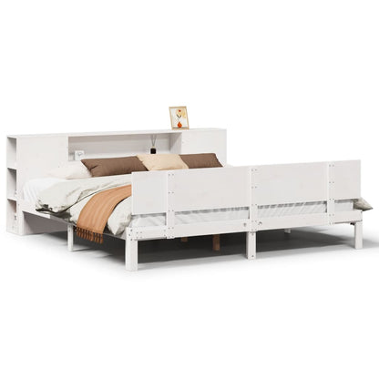 vidaXL Massivholzbett mit Regal ohne Matratze Weiß 200x200 cm Kiefer