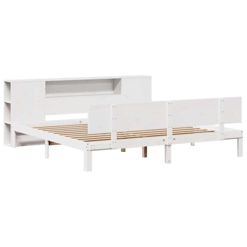 vidaXL Massivholzbett mit Regal ohne Matratze Weiß 200x200 cm Kiefer