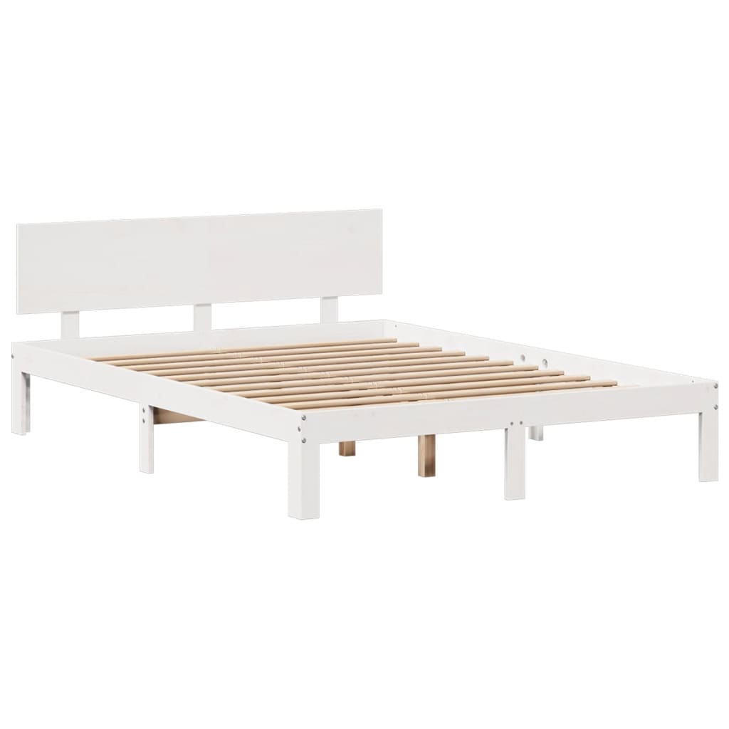 vidaXL Massivholzbett mit Regal ohne Matratze Weiß 120x200 cm Kiefer