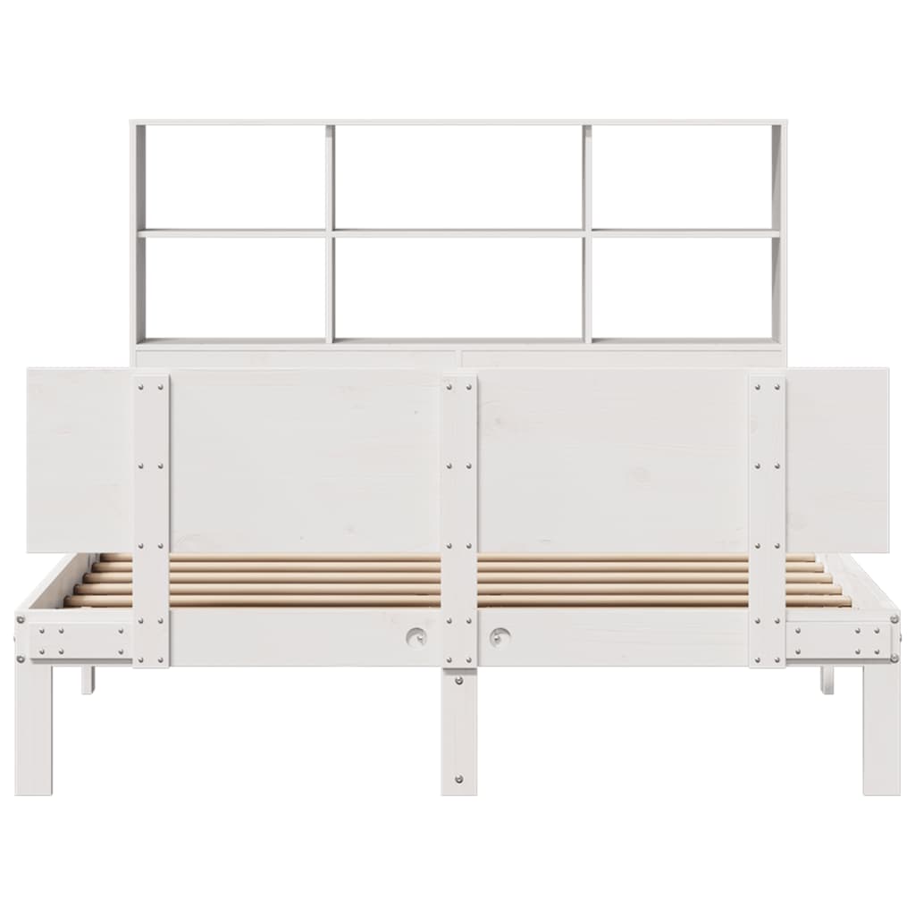 vidaXL Massivholzbett mit Regal ohne Matratze Weiß 140x200 cm Kiefer