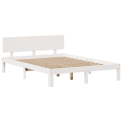 vidaXL Massivholzbett mit Regal ohne Matratze Weiß 140x200 cm Kiefer