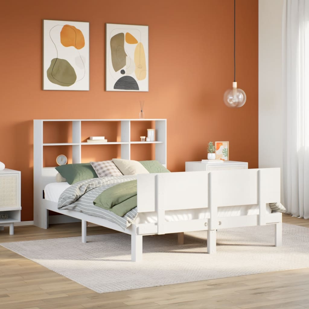 vidaXL Massivholzbett mit Regal ohne Matratze Weiß 140x200 cm Kiefer