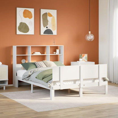 vidaXL Massivholzbett mit Regal ohne Matratze Weiß 140x200 cm Kiefer
