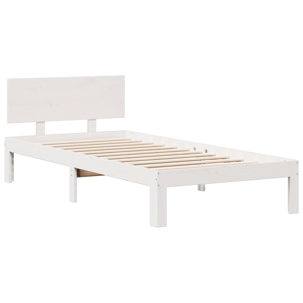 vidaXL Massivholzbett mit Regal ohne Matratze Weiß 90x200 cm Kiefer