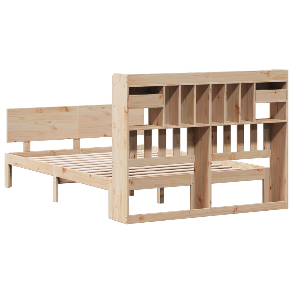 vidaXL Lit en bois massif avec étagère sans matelas 140x200 cm pin