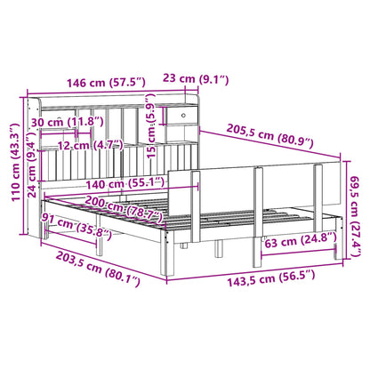 vidaXL Lit en bois massif avec étagère sans matelas 140x200 cm pin