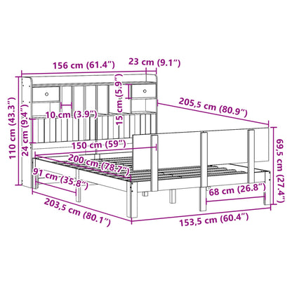 vidaXL Massivholzbett mit Regal ohne Matratze 150x200 cm Kiefer