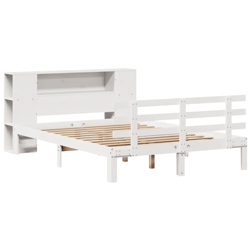 vidaXL Massivholzbett mit Regal ohne Matratze Weiß 120x190 cm Kiefer
