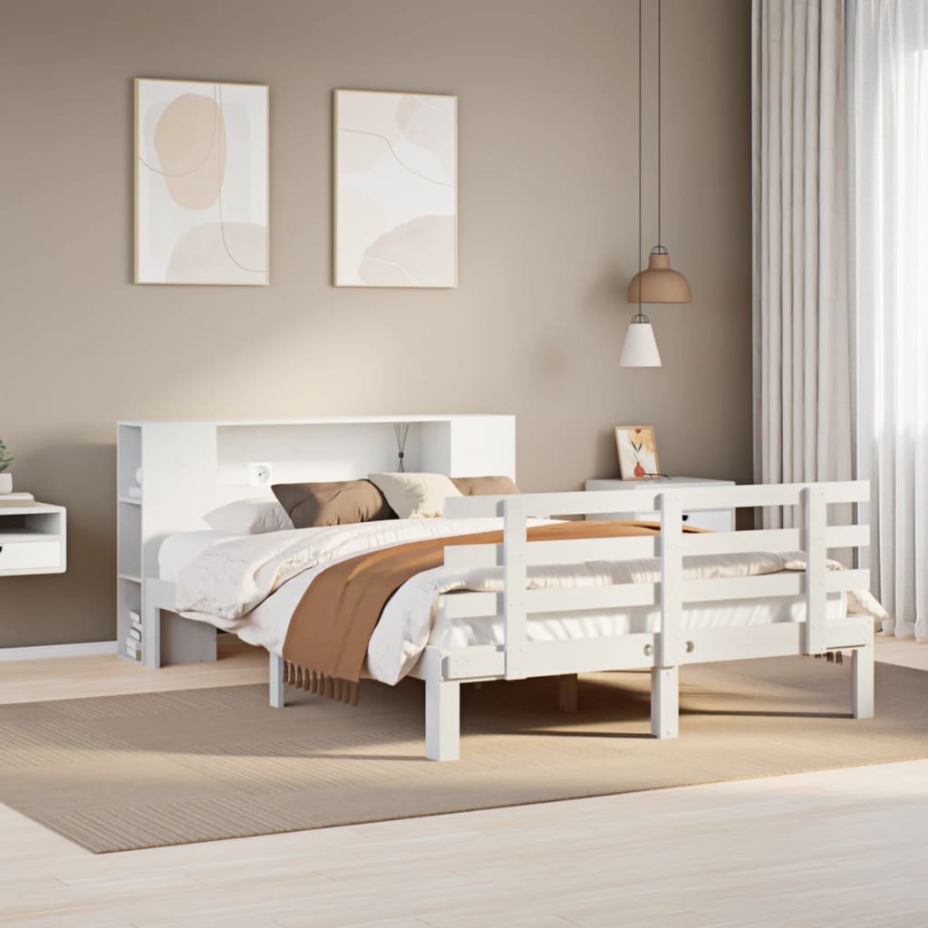 vidaXL Massivholzbett mit Regal ohne Matratze Weiß 120x190 cm Kiefer