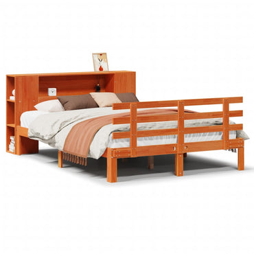 vidaXL Massivholzbett mit Regal ohne Matratze Wachsbraun 140x190 cm