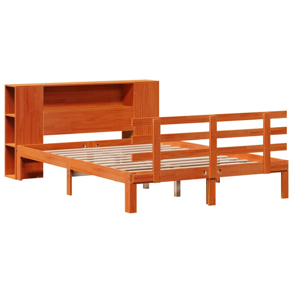 vidaXL Massivholzbett mit Regal ohne Matratze Wachsbraun 140x190 cm