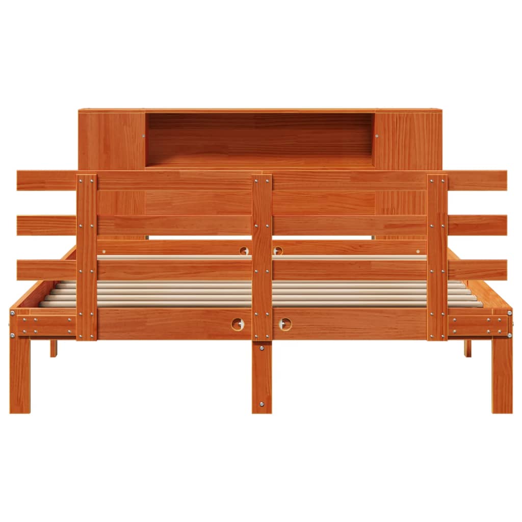 vidaXL Massivholzbett mit Regal ohne Matratze Wachsbraun 140x190 cm