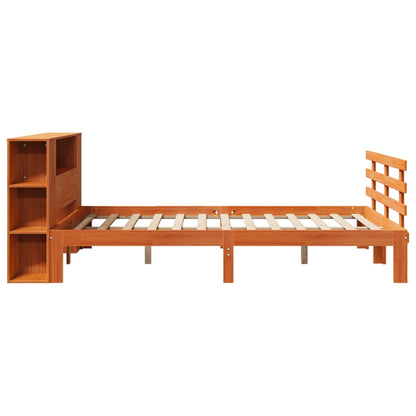 vidaXL Massivholzbett mit Regal ohne Matratze Wachsbraun 140x190 cm