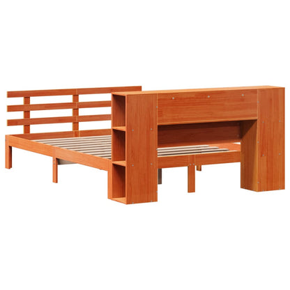vidaXL Massivholzbett mit Regal ohne Matratze Wachsbraun 140x190 cm