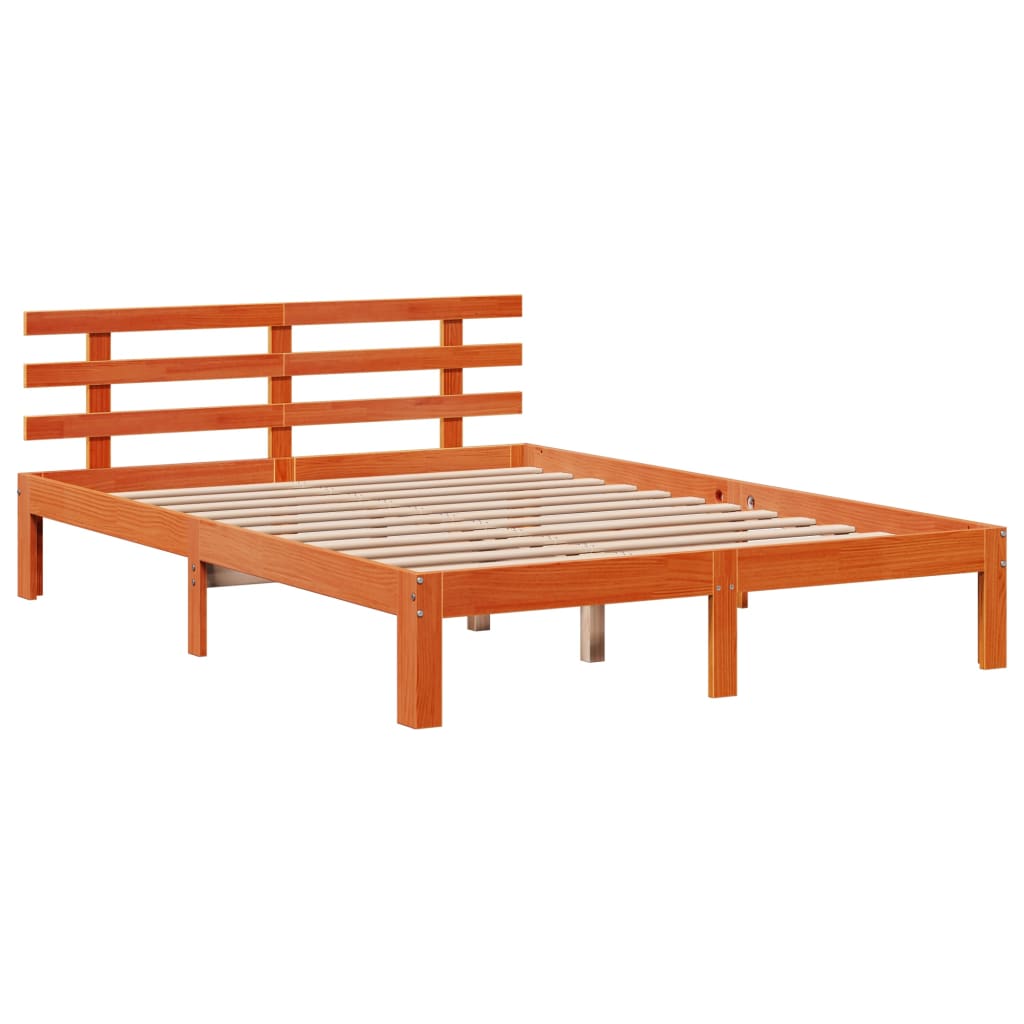 vidaXL Massivholzbett mit Regal ohne Matratze Wachsbraun 140x190 cm