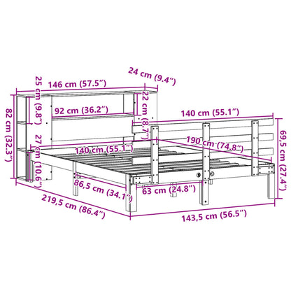 vidaXL Massivholzbett mit Regal ohne Matratze Wachsbraun 140x190 cm