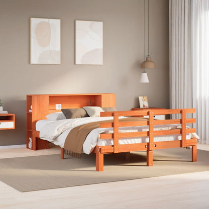 vidaXL Massivholzbett mit Regal ohne Matratze Wachsbraun 140x190 cm