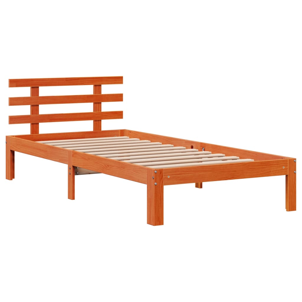 vidaXL Massivholzbett mit Regal ohne Matratze Wachsbraun 75x190 cm
