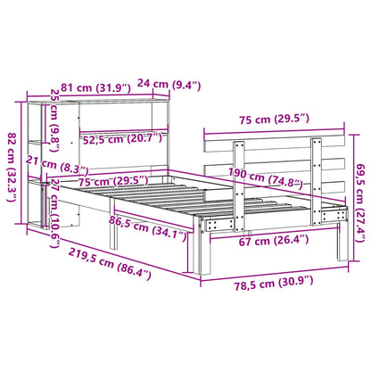 vidaXL Massivholzbett mit Regal ohne Matratze Wachsbraun 75x190 cm