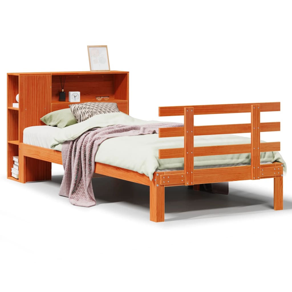 vidaXL Massivholzbett mit Regal ohne Matratze Wachsbraun 100x200 cm