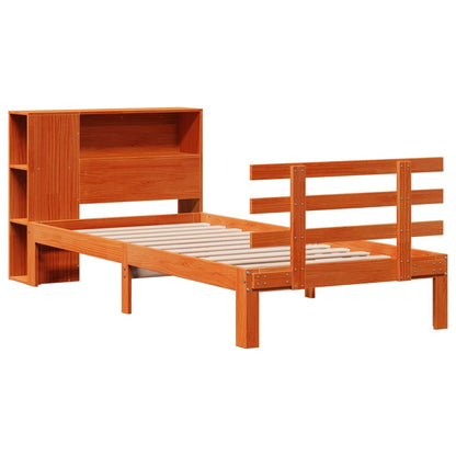 vidaXL Massivholzbett mit Regal ohne Matratze Wachsbraun 100x200 cm