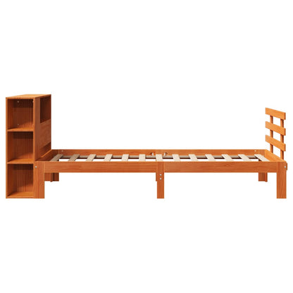 vidaXL Massivholzbett mit Regal ohne Matratze Wachsbraun 100x200 cm