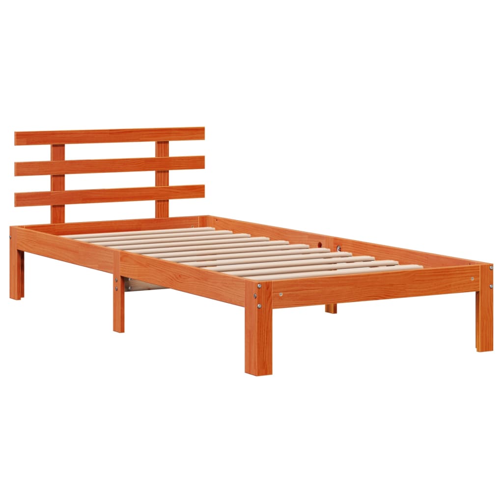 vidaXL Massivholzbett mit Regal ohne Matratze Wachsbraun 100x200 cm