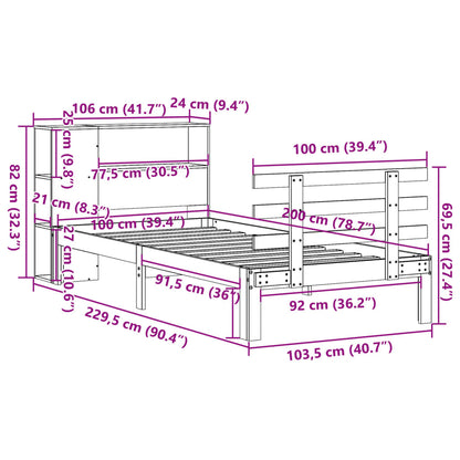 vidaXL Massivholzbett mit Regal ohne Matratze Wachsbraun 100x200 cm