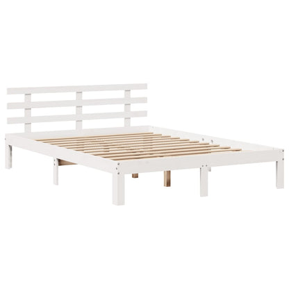 vidaXL Massivholzbett mit Regal ohne Matratze Weiß 120x200 cm Kiefer
