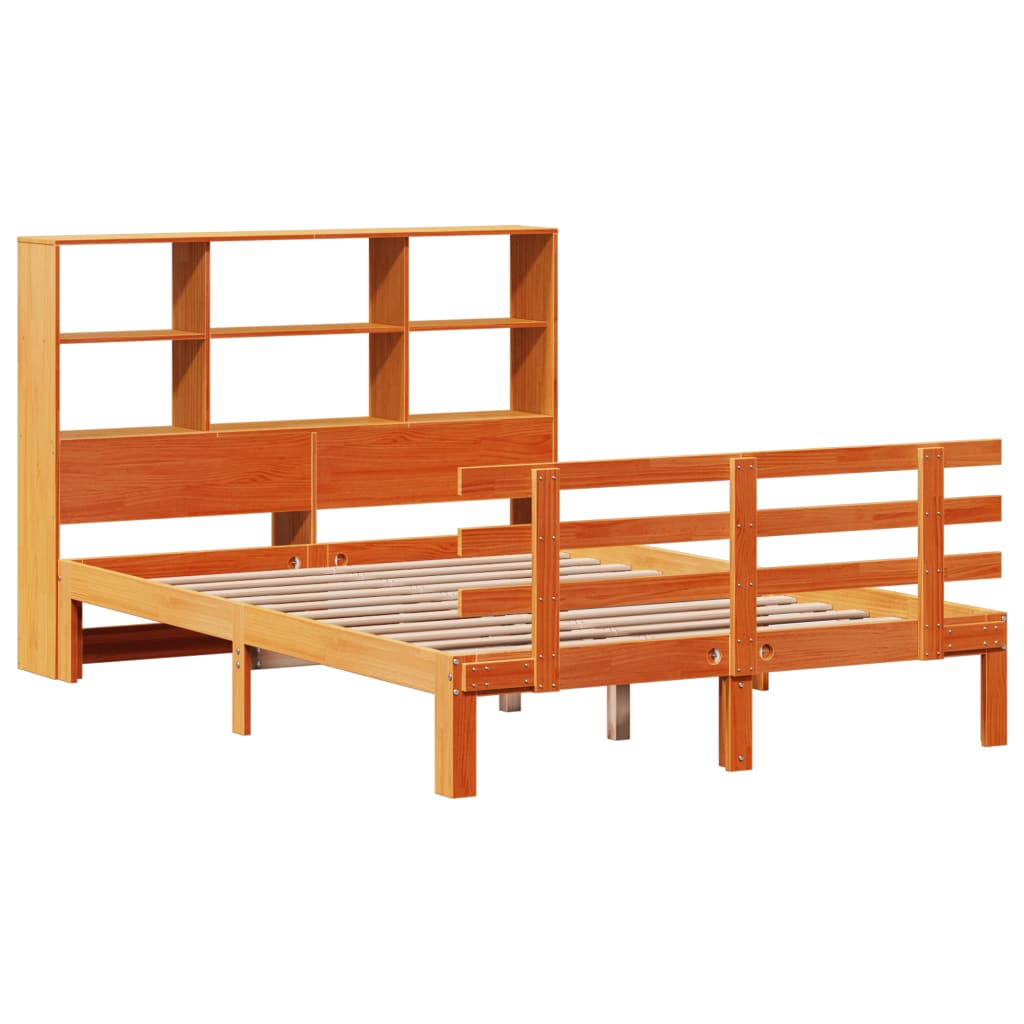 vidaXL Massivholzbett mit Regal ohne Matratze Wachsbraun 120x190 cm