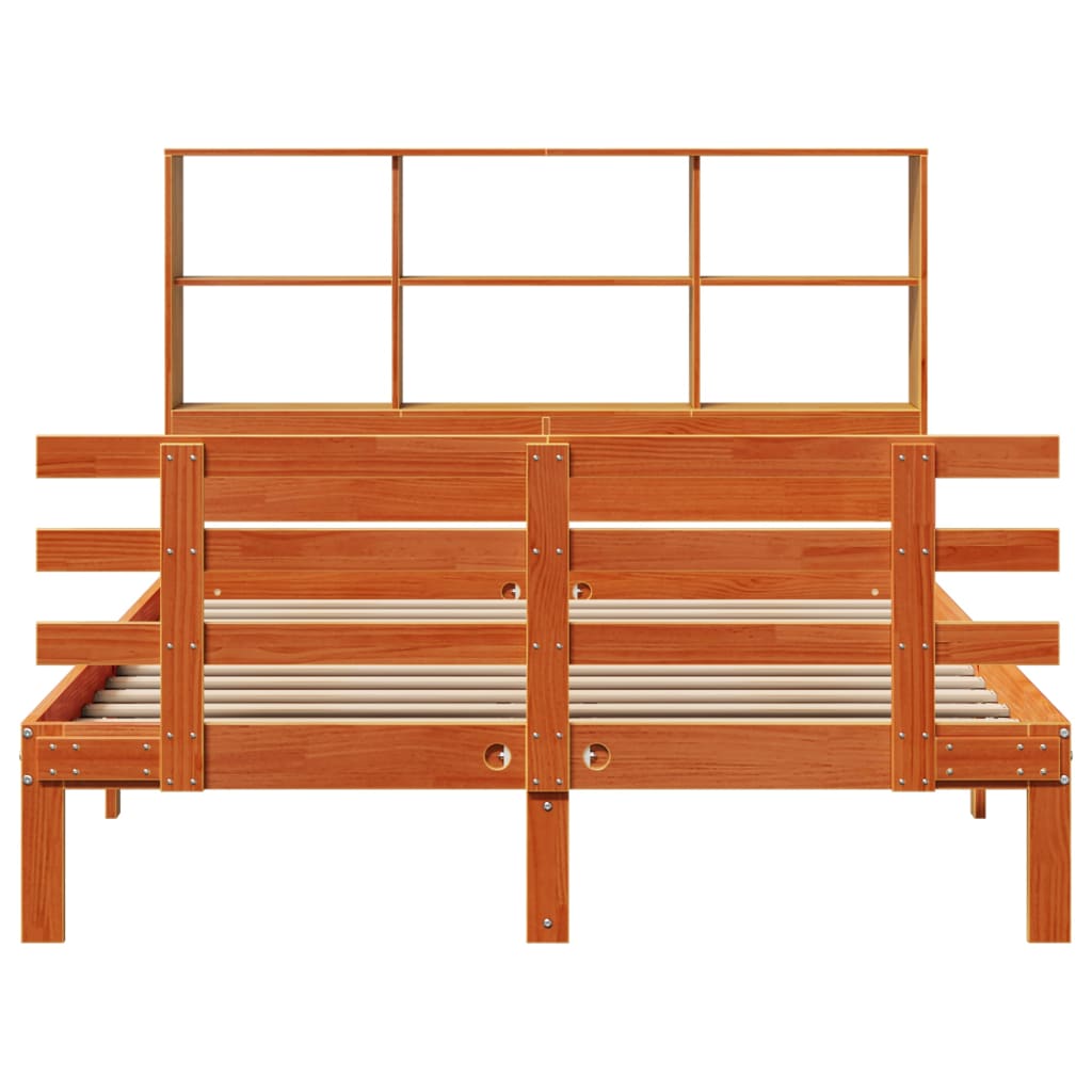 vidaXL Massivholzbett mit Regal ohne Matratze Wachsbraun 120x190 cm