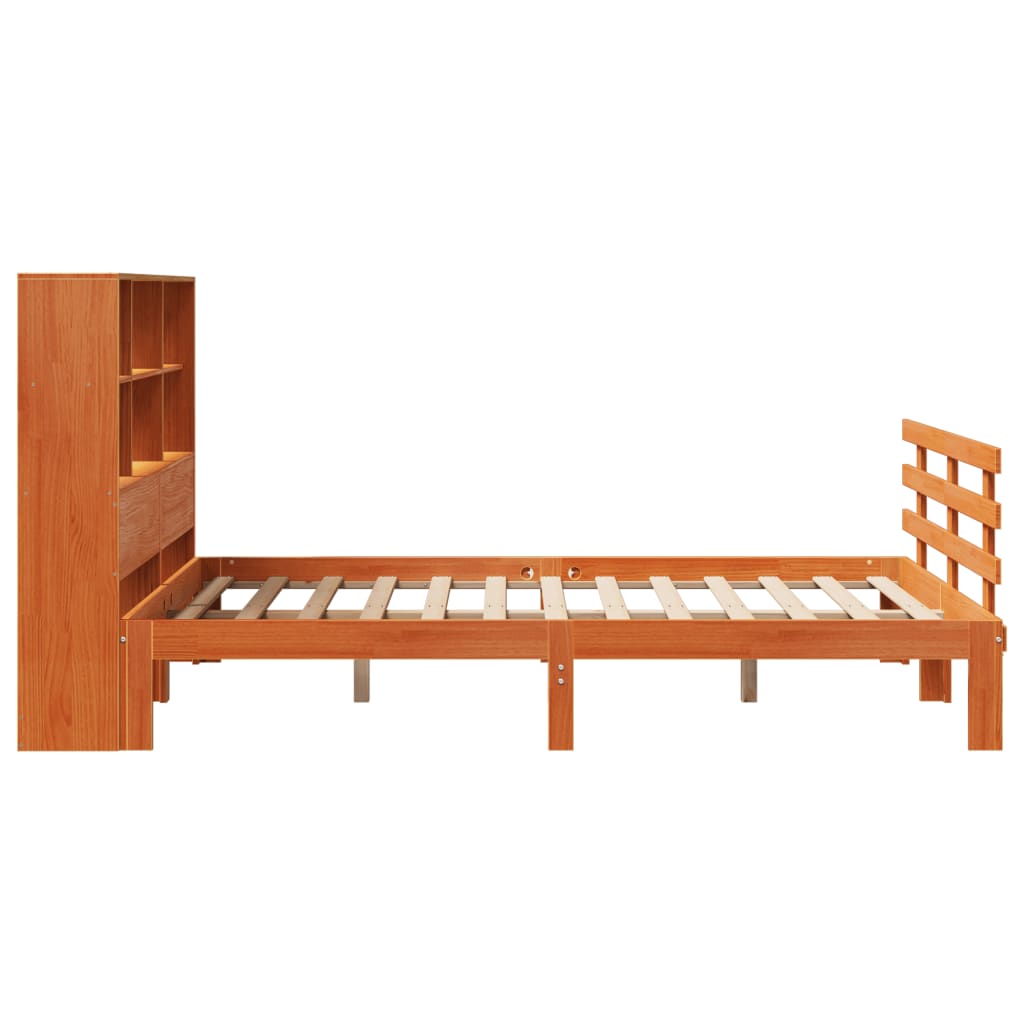 vidaXL Massivholzbett mit Regal ohne Matratze Wachsbraun 120x190 cm