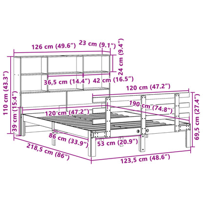 vidaXL Massivholzbett mit Regal ohne Matratze Wachsbraun 120x190 cm