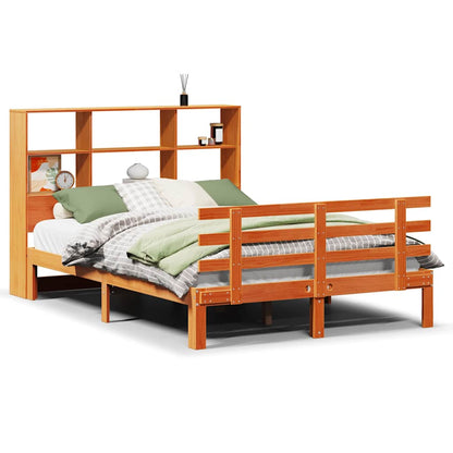 vidaXL Lit en bois massif avec étagère sans matelas Marron ciré 150x200 cm