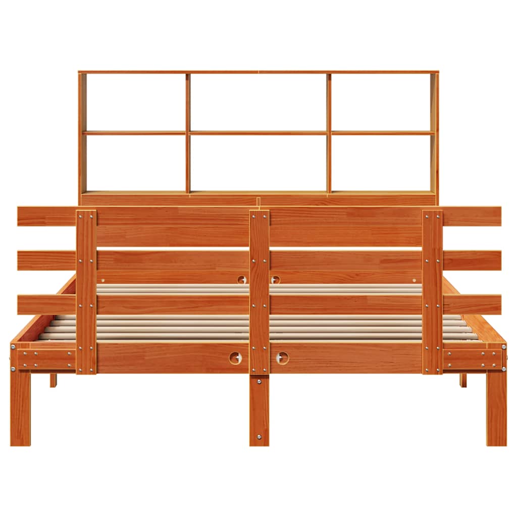 vidaXL Lit en bois massif avec étagère sans matelas Marron ciré 150x200 cm