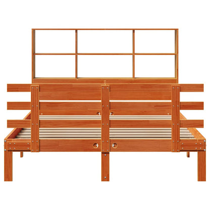 vidaXL Lit en bois massif avec étagère sans matelas Marron ciré 150x200 cm