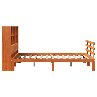 vidaXL Lit en bois massif avec étagère sans matelas Marron ciré 150x200 cm