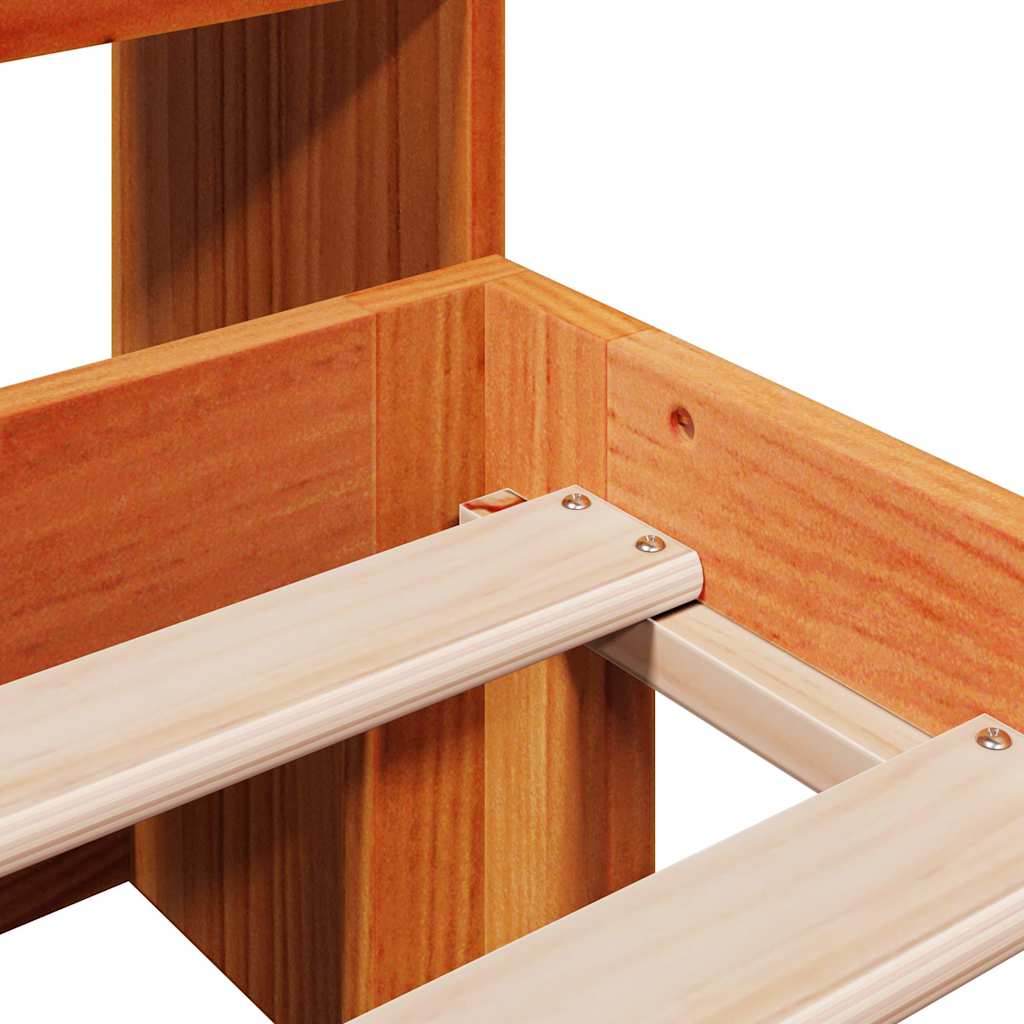 vidaXL Lit en bois massif avec étagère sans matelas Marron ciré 150x200 cm