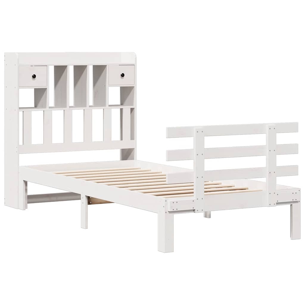 vidaXL Massivholzbett mit Regal ohne Matratze Weiß 75x190 cm Kiefer