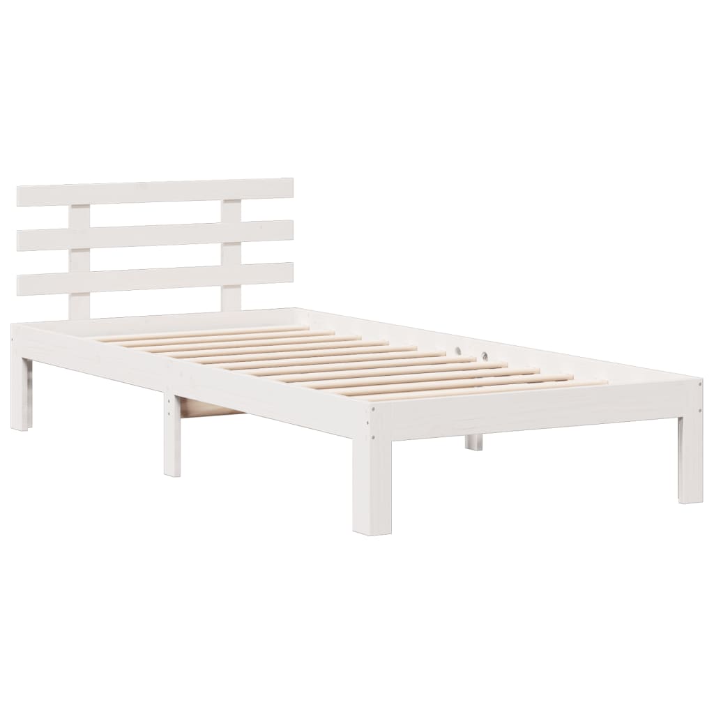 vidaXL Massivholzbett mit Regal ohne Matratze Weiß 90x190 cm Kiefer